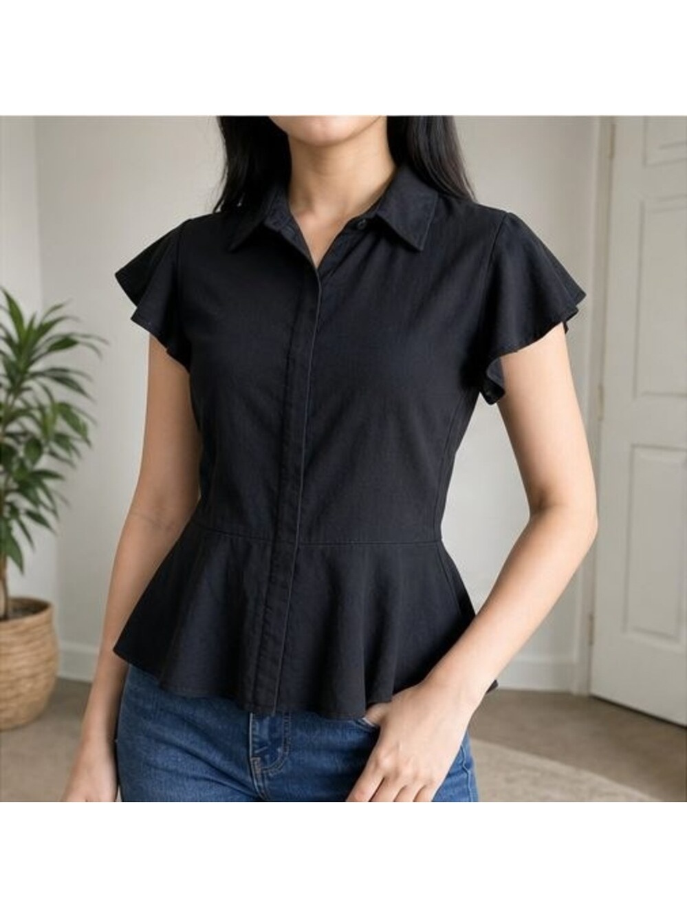 Black Button Blouse - Picture 2 of 6